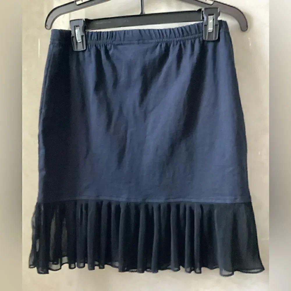 Black medium mini skirt, cotton, sheer chiffon ruffle detail
